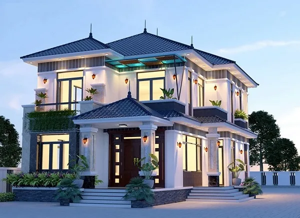 mẫu nhà phố 2 tầng mái nhật