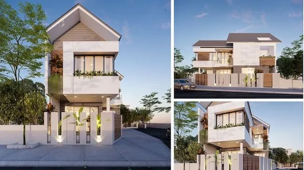 mẫu nhà phố 2 tầng mái thái